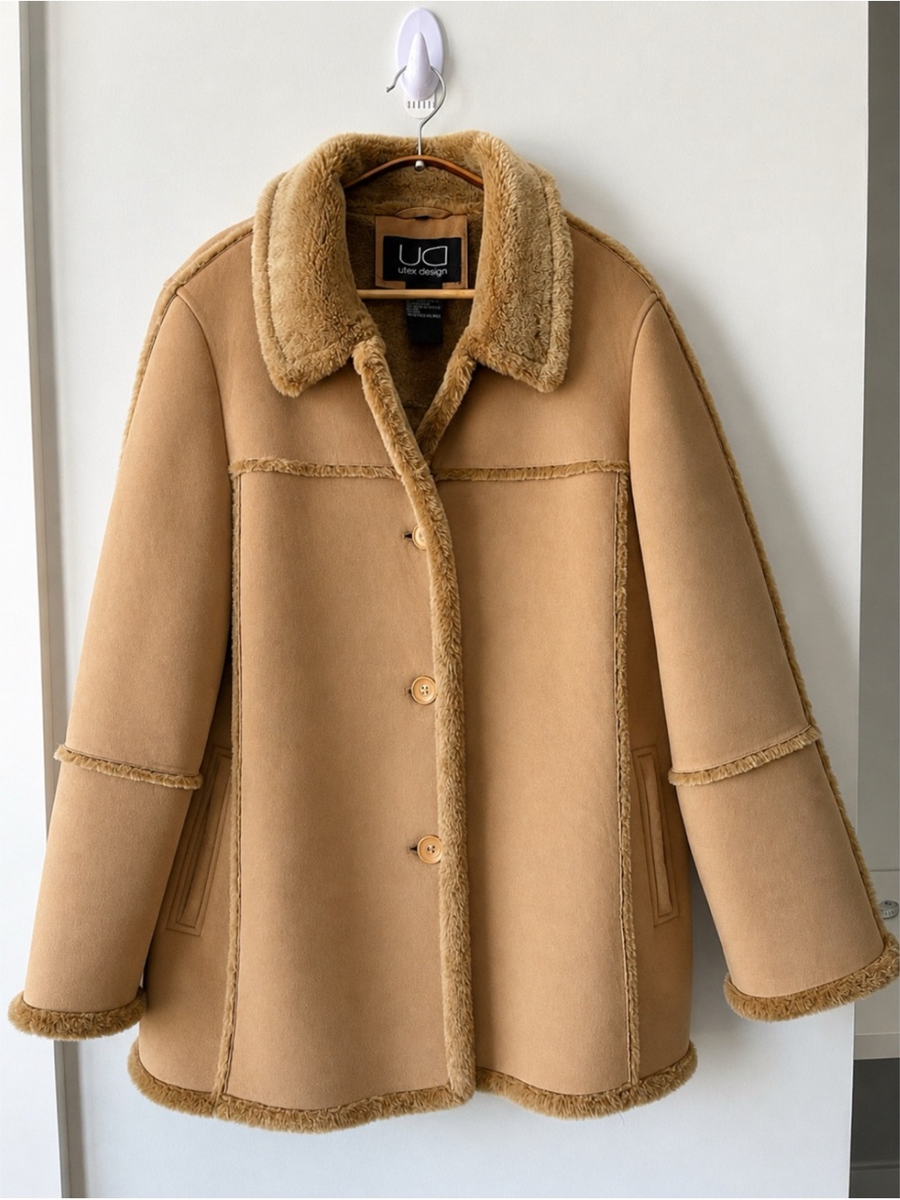 Tan Teddy Shearling Jacket with Plush Collar